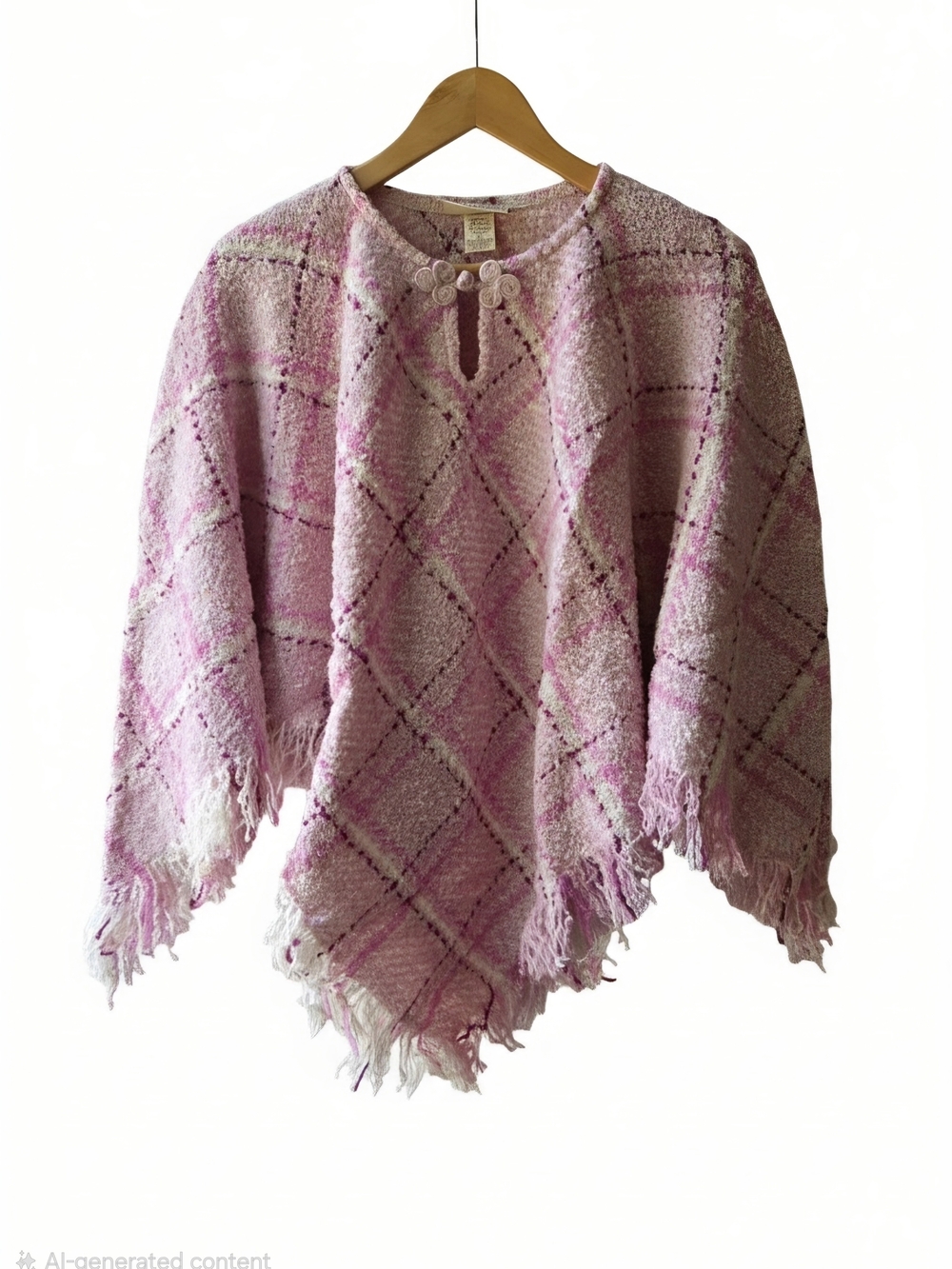 Boyne Valley Weavers Pink Plaid Fringed Wool-blend Poncho Sweater